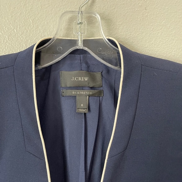 J.Crew Tipped Collarless Blazer Size 6 Wool Blend Navy - Picture 2 of 10
